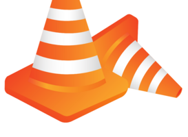 zwei orange-weiße Baustellenkegel