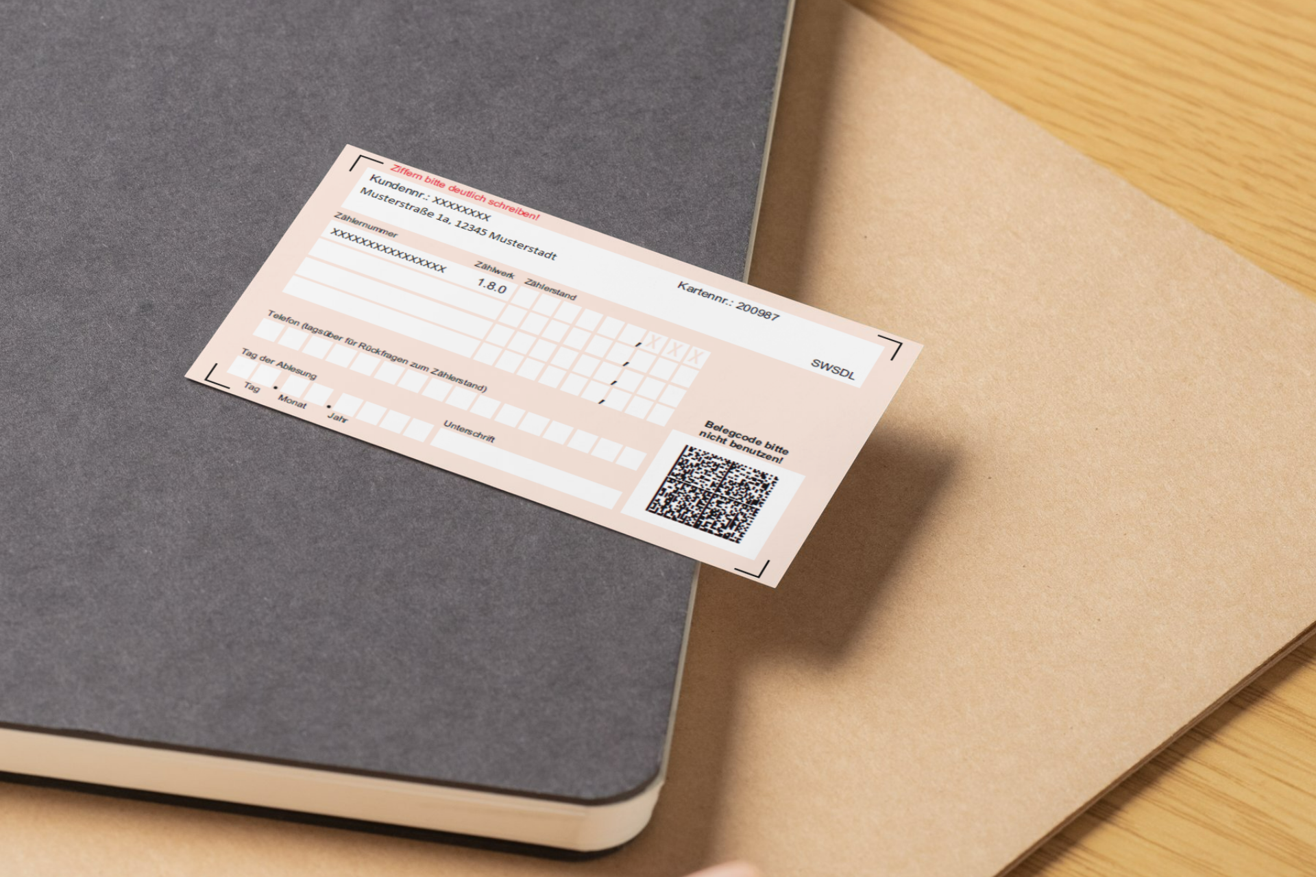 postalisch übermittelte Ablesekarte zur Zählerstandserfassung